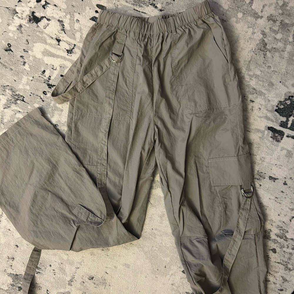 Gray Cargo Pants with Straps and Pockets